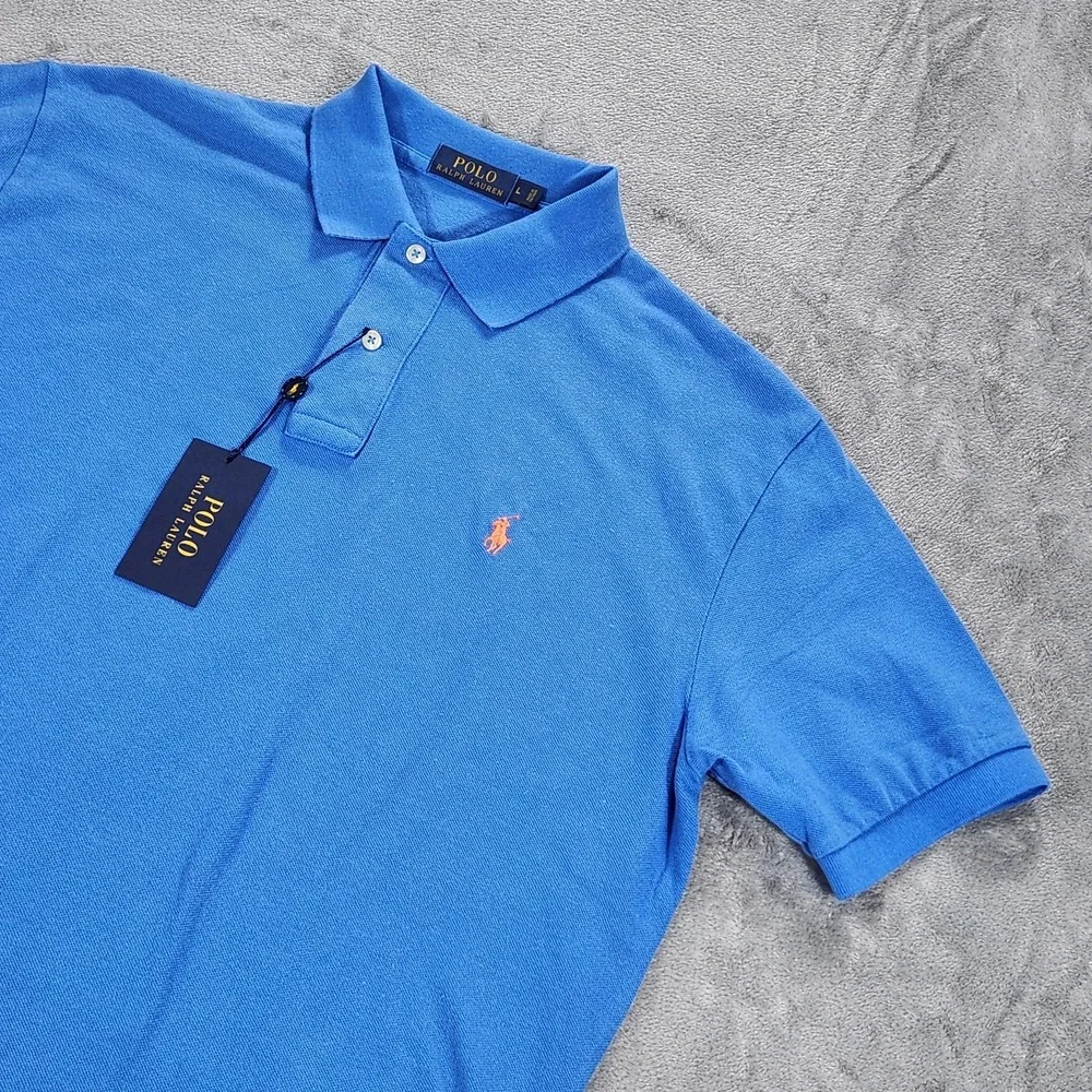 Polo Ralph Lauren Polo Shirt Mens Large Cyan Blue Mesh Cotton‎ Classic Fit Pony